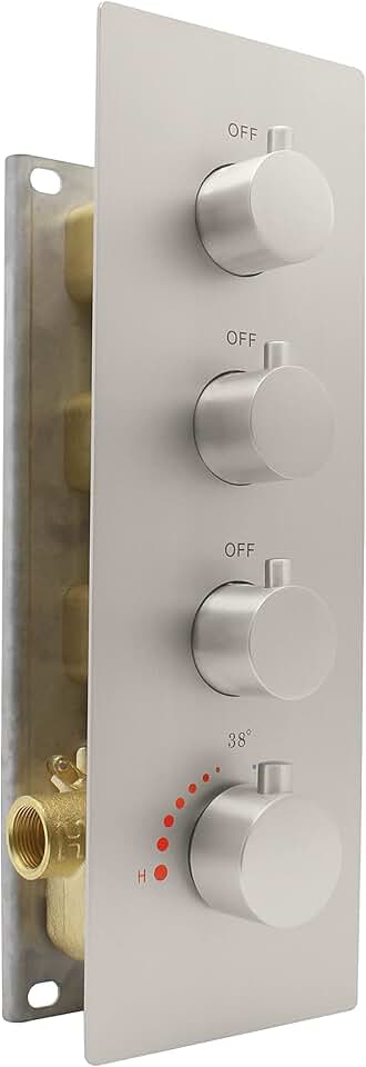 HOMEDEC 3 Way Shower Diverter Valve, 3 Outlets Multi Function Thermostatic Shower Brass Valve Can Run Simultaneously, Brushed Nickel