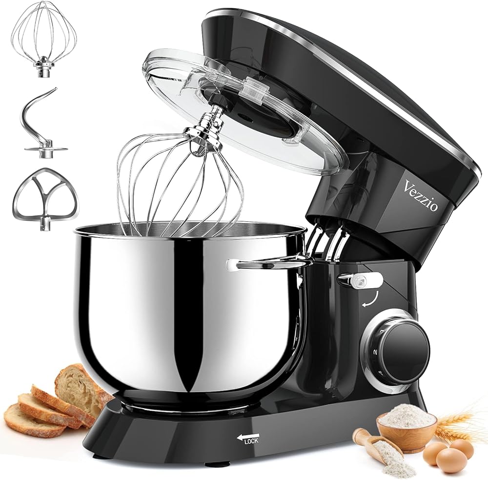 9.5 Qt Stand Mixer, 10-Speed Tilt-Head Food Mixer, Vezzio 660W Kitchen Electric Mixer with Stainless Steel Bowl, Dishwasher-Safe Attachments for Most Home Cooks (Black)