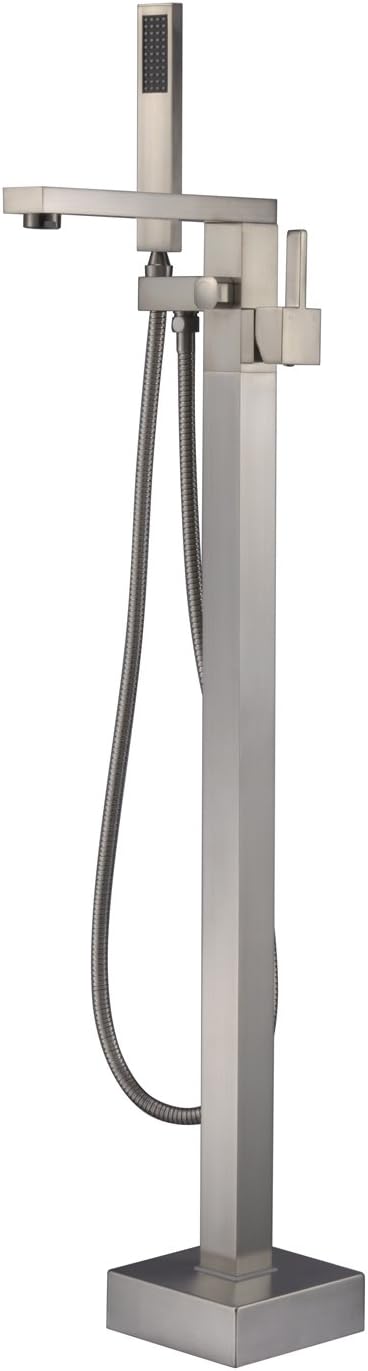 Freestanding Bathtub Faucet Tub Filler Brushed Nickel Brass Bathroom Faucets Floor Mounted with Handheld Shower