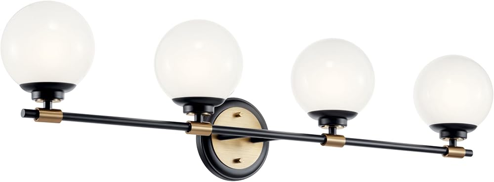 KICHLER Benno 4-Light Vanity, Modern Light with Opal Glass in Black and Champagne Bronze, for Bathroom or Powder Room (8.75