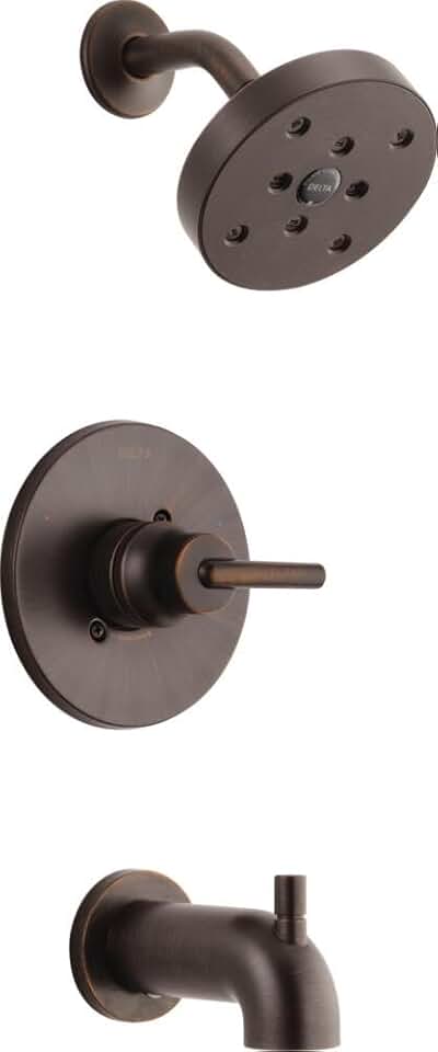 Delta Faucet Trinsic 14 Series Single-Function Oil Rubbed Bronze Tub and Shower Faucet Set, Delta H2Okinetic Shower Valve Trim Kit, Shower Faucet Set, Venetian Bronze T14459-RB (Valve Not Included)