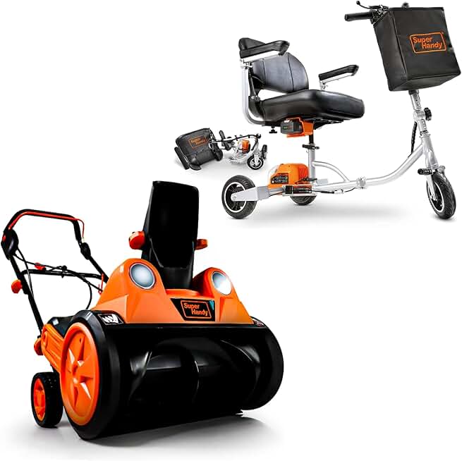 SuperHandy Electric Snow Thrower Walk-Behind Blower Corded & 3 Wheel Folding Mobility Scooter (Upgraded Design) [Bundle Deal]