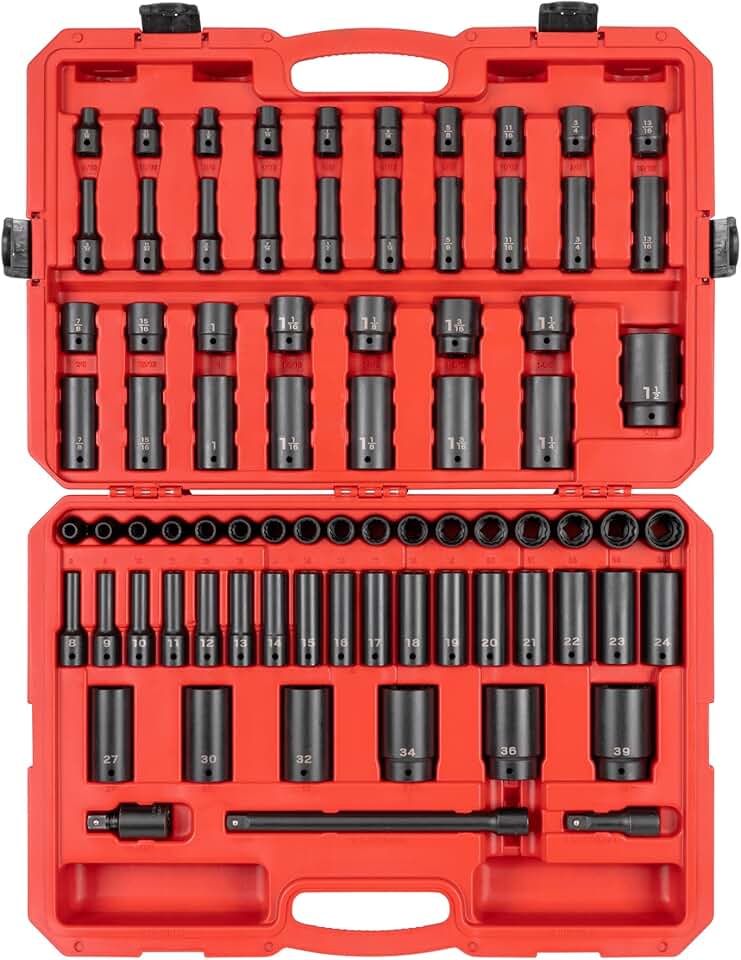 TEKTON 1/2 Inch Drive 12-Point Impact Socket Set, 78-Piece (5/16-1-1/2 in., 8-39 mm) | SID92408