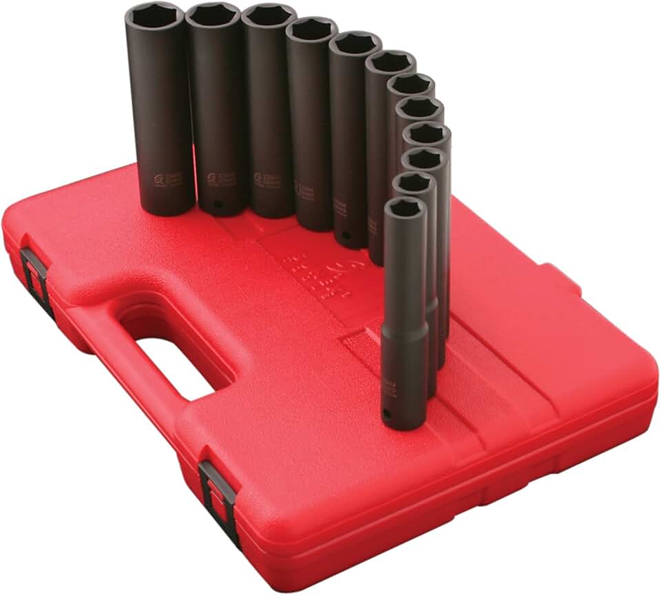 Sunex 2852 1/2-Inch Drive Extra Long Deep Metric Impact Socket Set, 9 Piece