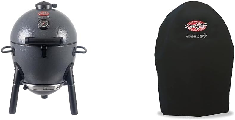 Char-Griller® AKORN® Jr. Portable Kamado Charcoal Grill, Smoker with Cast Iron Grates, 155 in2, and Durable Polyester AKORN Grill Cover, Fits Models 06620, 16620, 26720, 56720
