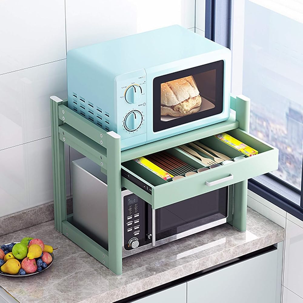 Microwave Holder 50cm - Microwave Rack Shelf Storage Shelves - Metal Kitchen Storage Shelf, Kitchen Storage Organiser Cabinet, Stand Oven Organiser Unit, Simple Assembly,Green