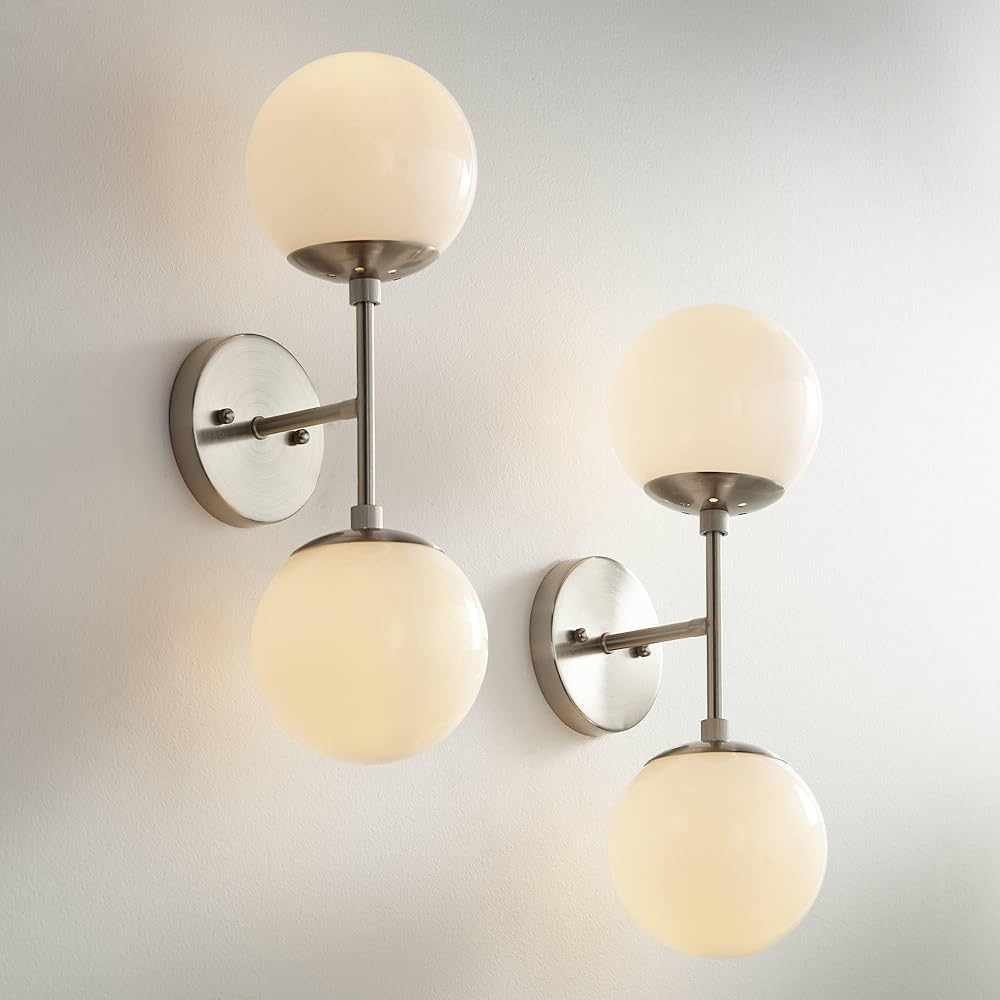 Possini Euro Design Oso Modern Wall Light Sconces Set of 2 Brushed Nickel Silver Hardwired 6