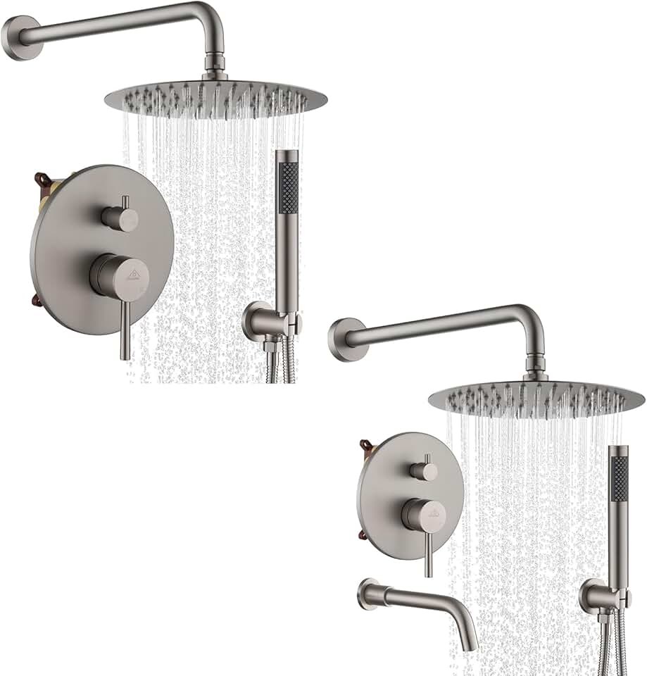 CASAINC 10 Inch Wall-Mounted 2 Functions Shower System, 3 Functions Bathtub Shower Faucet Set (Brushed Nickel)