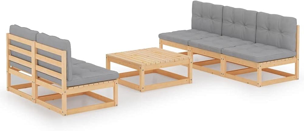 vidaXL Patio Furniture Set 6 Piece, Garden Sofa Set with Cushions, Outdoor Sectional Sofa Conversation Set with Coffee Table, Solid Wood Pine