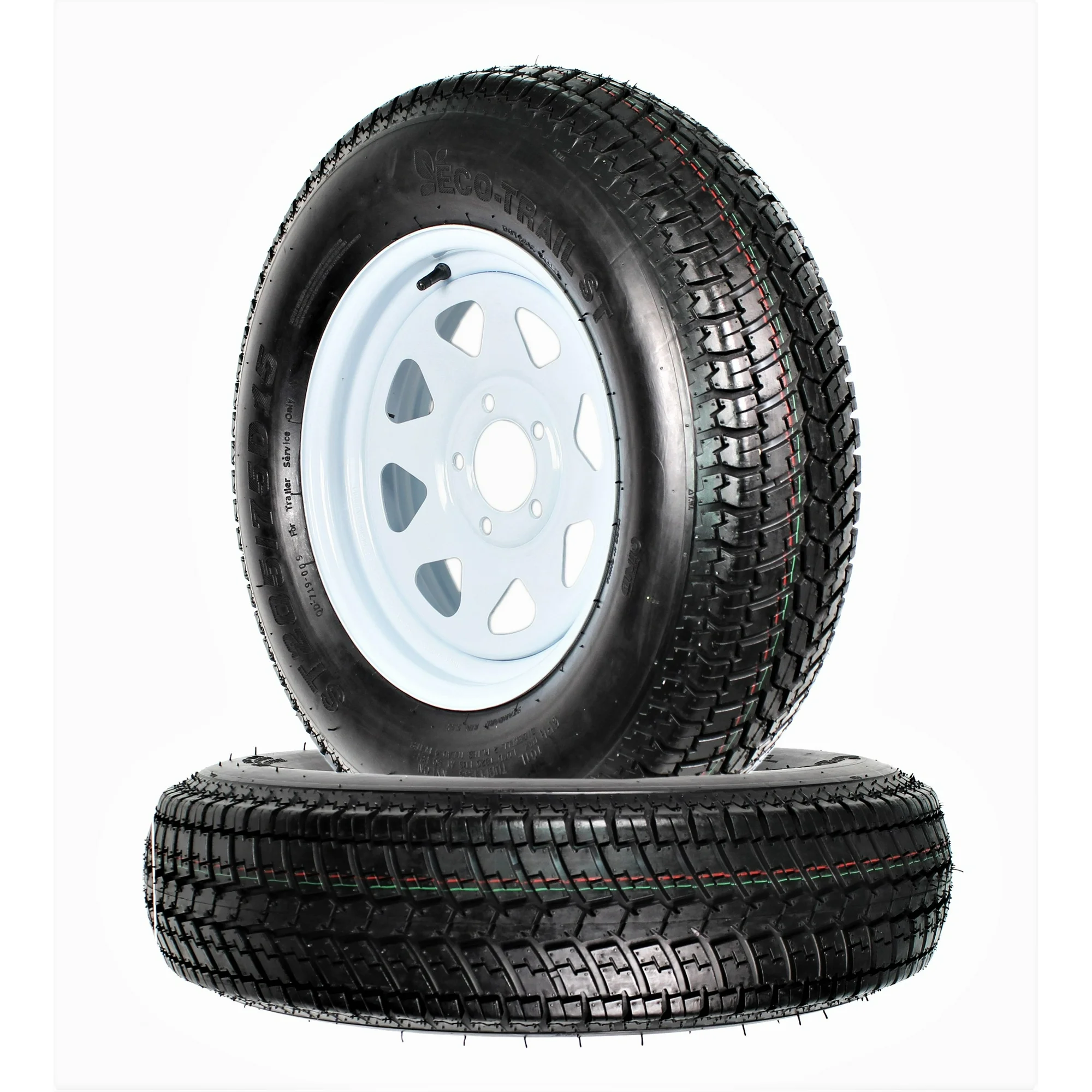 2-Pack Trailer Tires On White Rims ST205/75D15 Load C 5 Lug On 5 15 x 5 Wheel