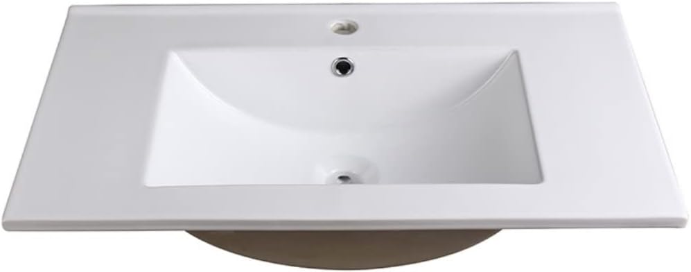 Fresca Allier 30 Inch White Bathroom Countertop Sink with Single Hole Drain and Single Hole Faucet - Ceramic, Rectangular - Faucet Not Included - FVS8130WH