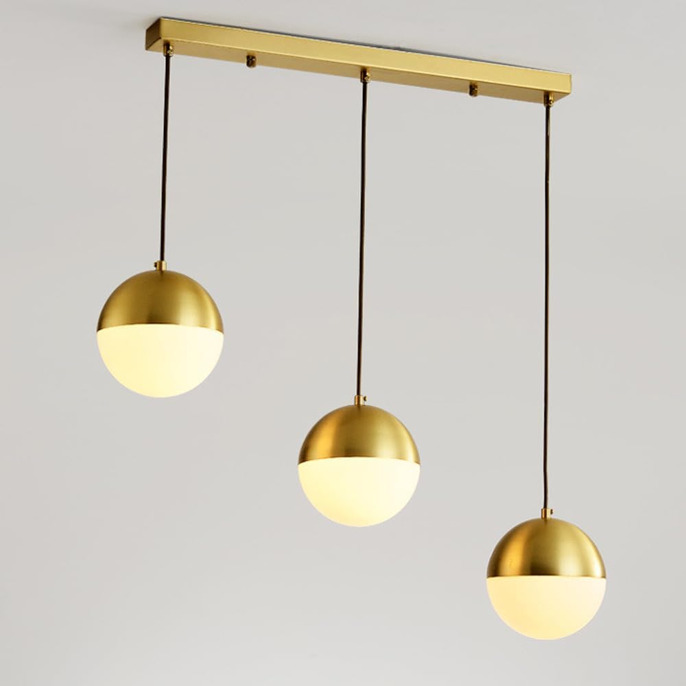 3-Lights Cluster Chandelier Ceiling Light Copper Dining Table Pendant Lamp Kitchen Island Lighting Fixture Globe Glass Hanging Lamps E27 Droplight for Cafe Bar Dining Room