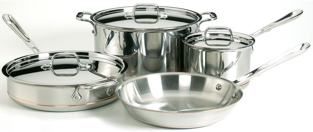 All-Clad Copper Core 5-Ply Stainless Steel Cookware Set 7 Piece Induction Oven Broiler Safe 600F Pots and Pans Silver