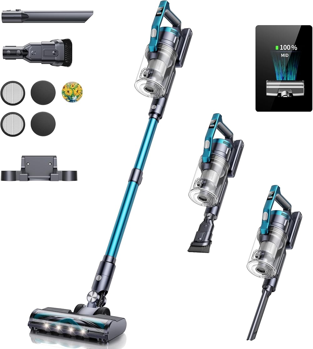 Cordless Vacuum Cleaner, 38Kpa 450W Stick Vacuum with Aromatherapy Design, Vacuum Cleaners for Home LED Smart Animation Display, Wireless Vacuum for Pet Hair/Carpet/Hard Floor