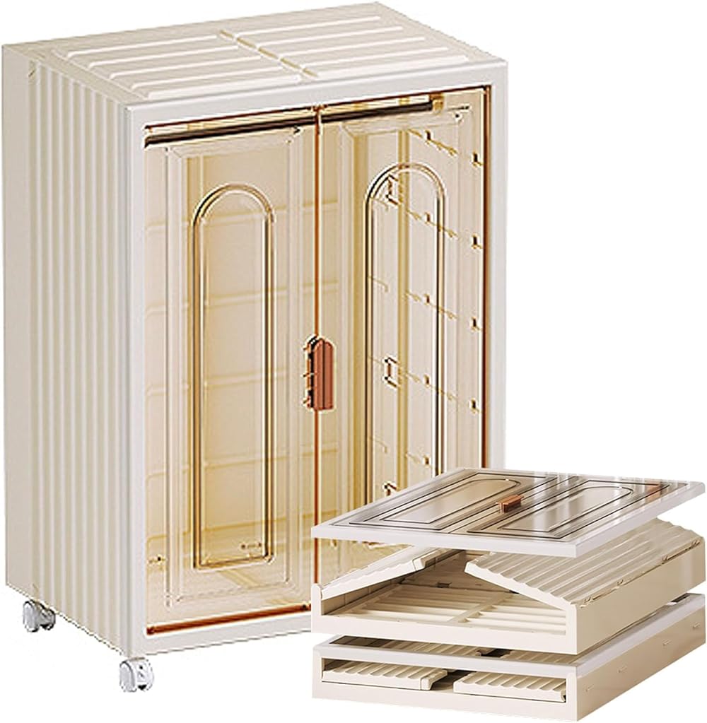 Removable Folding Closet, Plastic Closet, Magnetic Transparent Door and Wheel Stackable Bedroom Closet(Size:70cm(27.6in))