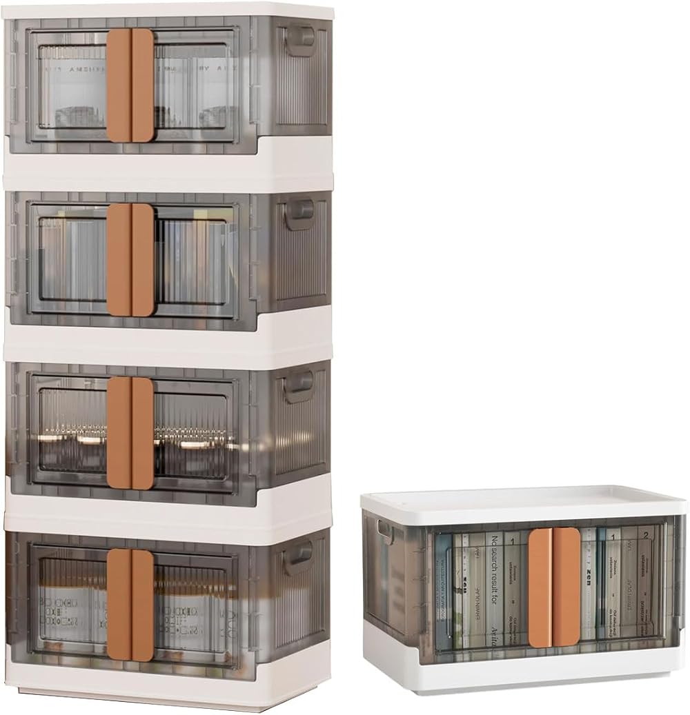 Karramlili Stackable Storage Bins With Lids 8.5Gal, 5Pack Collapsible Storage Bins Closet Organizers and Storage,Foldable Storage Box with Wheels Storage Containers for Home Kitchen Office