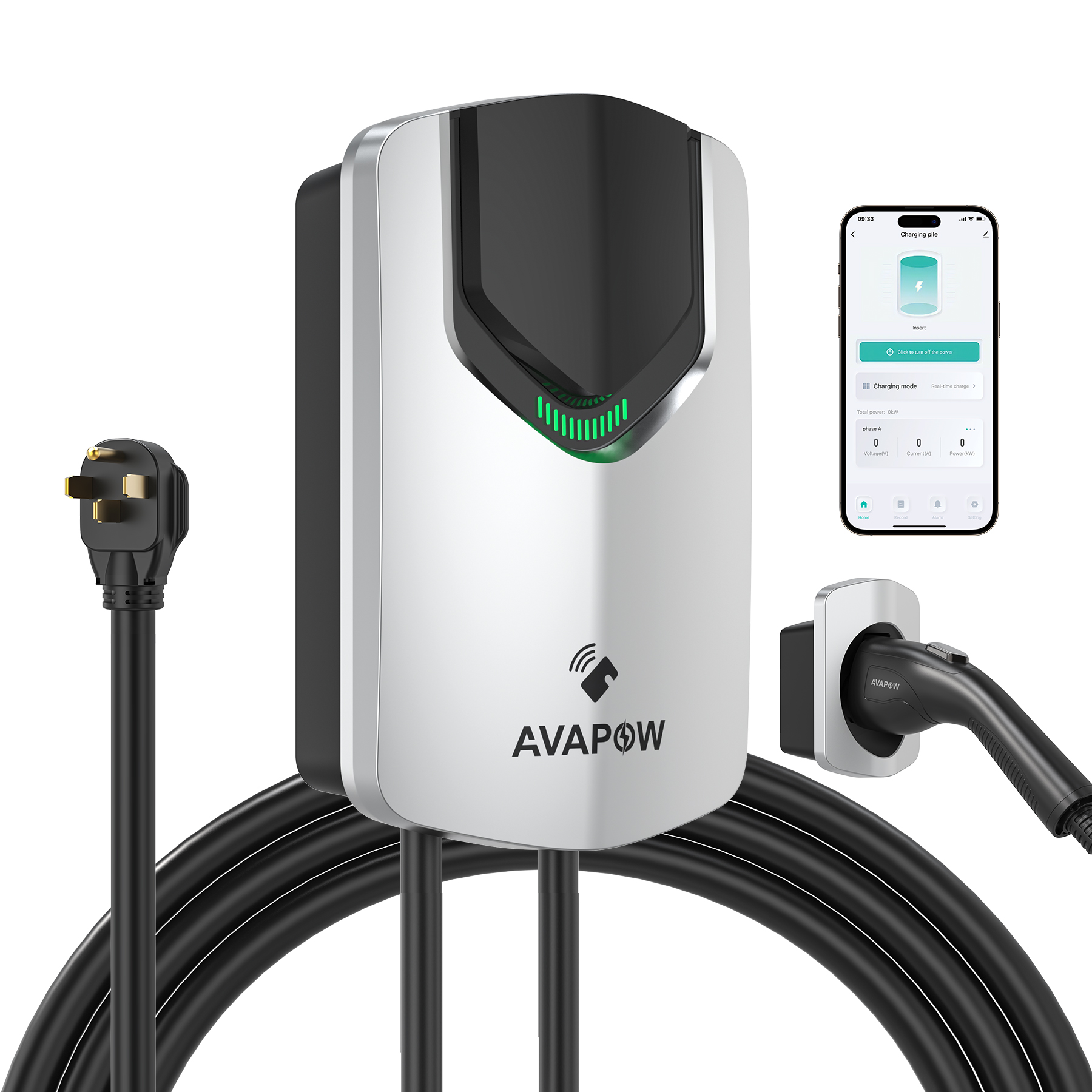 AVAPOW EV Charger, Universal Electric Vehicle Charging Station up to 48 A, Level 2 EVSE 240V with NEMA 14-50 Plug, UL Listed, Sliver