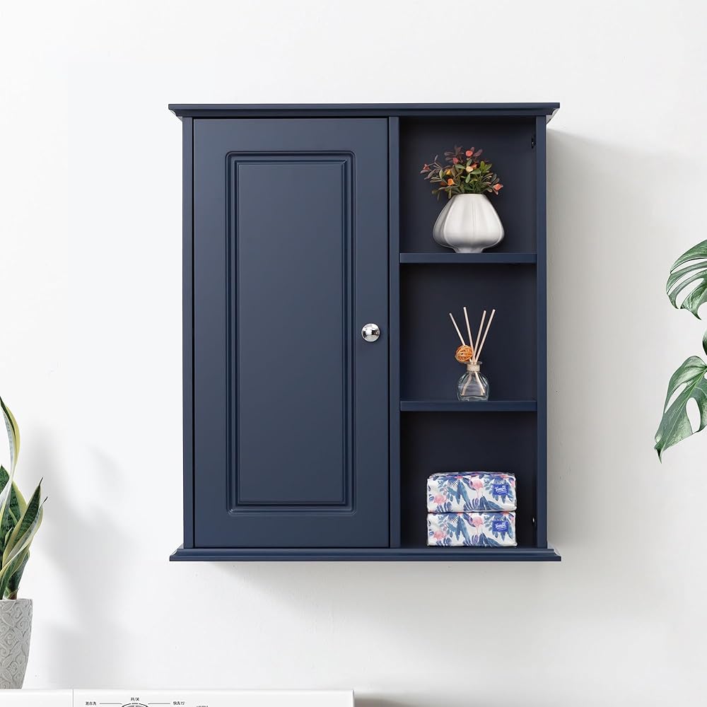 Bathroom Wall Cabinet Over The Toilet Storage Cabinet Wall Mounted Storage Cabinet Wooden Medicine Cabinets for Bathroom Laundry Room Kitchen (Blue)