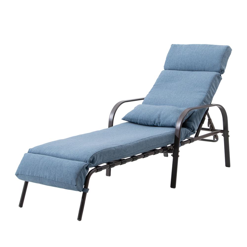 Crestlive Products Patio chaise lounge Steel Frame In Brown Powder Coated Steel Frame Stationary Chaise Lounge Chair with Blue Sling Seat