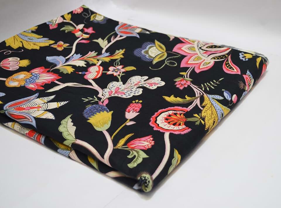 Scrren Print Dressmaking by The Yard Fabric 100% Cotton Floral Print Fabric for Sewing Crafting Ethnic Running Natural Dye Sanganeri Indian Fabric by The Yard 503 (50 Yard pre Cut)