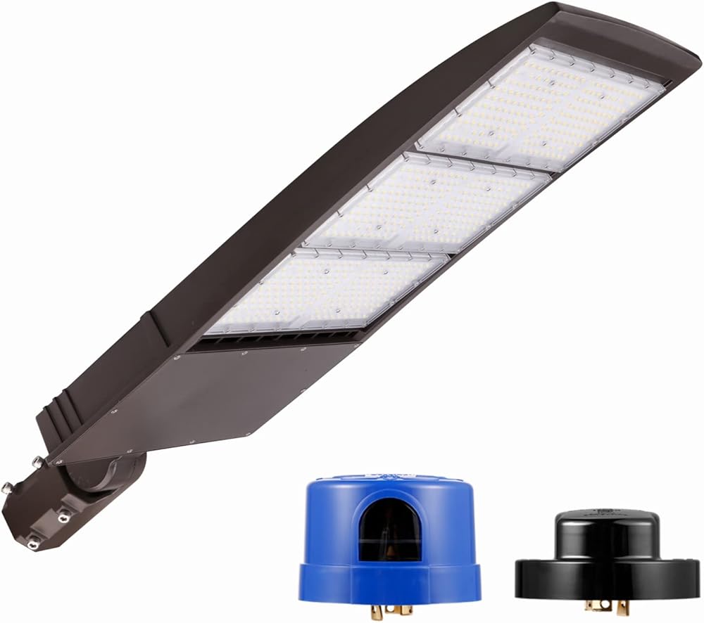 450W Dimmable LED Parking Lot Light with Slip Fitter, 5000K Daylight 63000LM 140lm/w, [Dusk to Dawn Photocell&Shorting Cap Included] Outdoor LED Shoebox Lights, UL/DLC Commercial Lighting Fixture