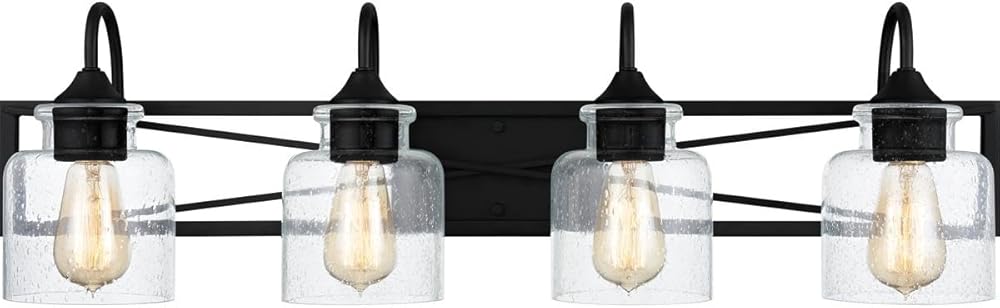 Quoizel BART8632MBK Bartley Transitional Clear Seedy Glass Extra Large Bath Vanity Wall Light, 4-Light 400 Total Watts, 9