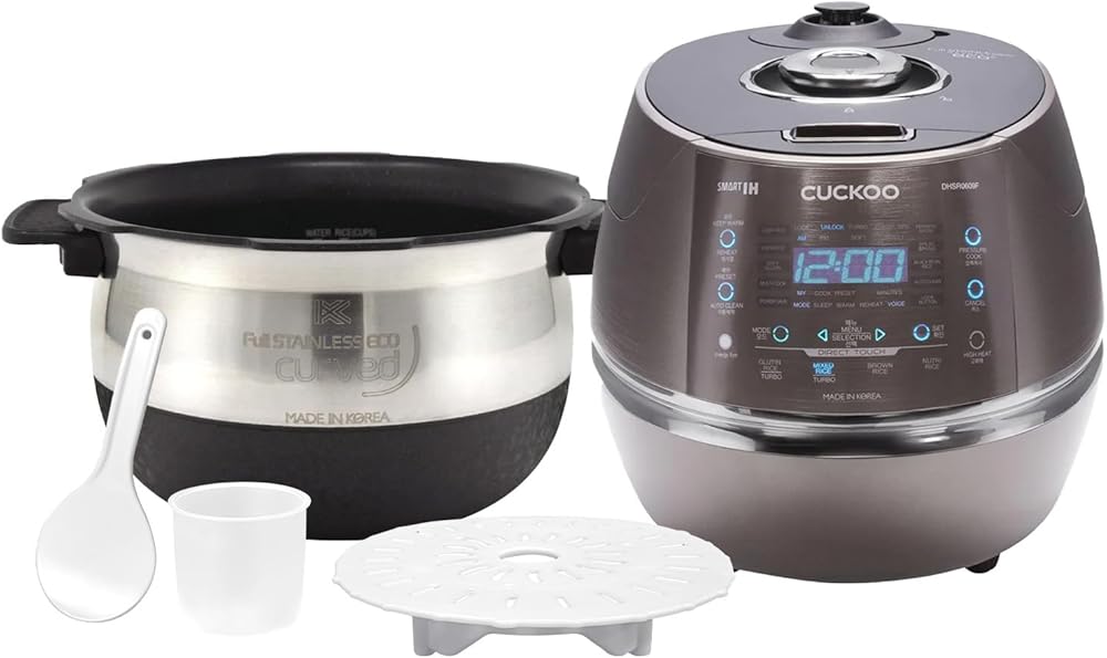 CUCKOO IH Pressure Rice Cooker 23 Menu Options: White, Brown, Porridge, Steam, & More, LED Screen, Fuzzy Logic Tech, 6 Cup / 1.5 Qt. (Uncooked) CRP-DHSR0609FD Gray, Stainless Steel Feature