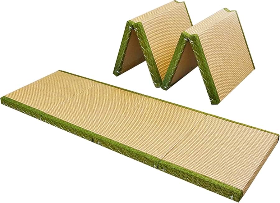 Four-Fold Tatami Mat Folding Single Mattress 3/5cm Thick Futon Mattress Rattan Mat Fabric Foldable Guest Bed Mattress for Travel Camping(100x200x5cm)