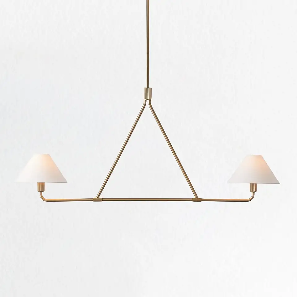 Minimalist Elegance Architectural 2-Light Tapered Pendant - Perfect for Dining, Bedroom, and Living Room Illumination, 46.25 w x 5 d x 63 h (Brass)