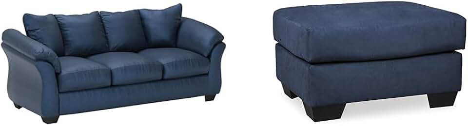 Signature Design by Ashley Darcy Casual Plush Sofa and Ottoman Set, Dark Blue