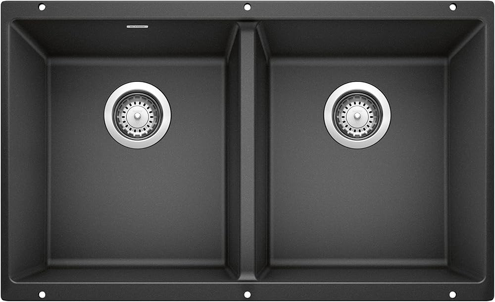 BLANCO 516322 Precis 50/50 Kitchen Sink, Equal Double Bowl, Anthracite
