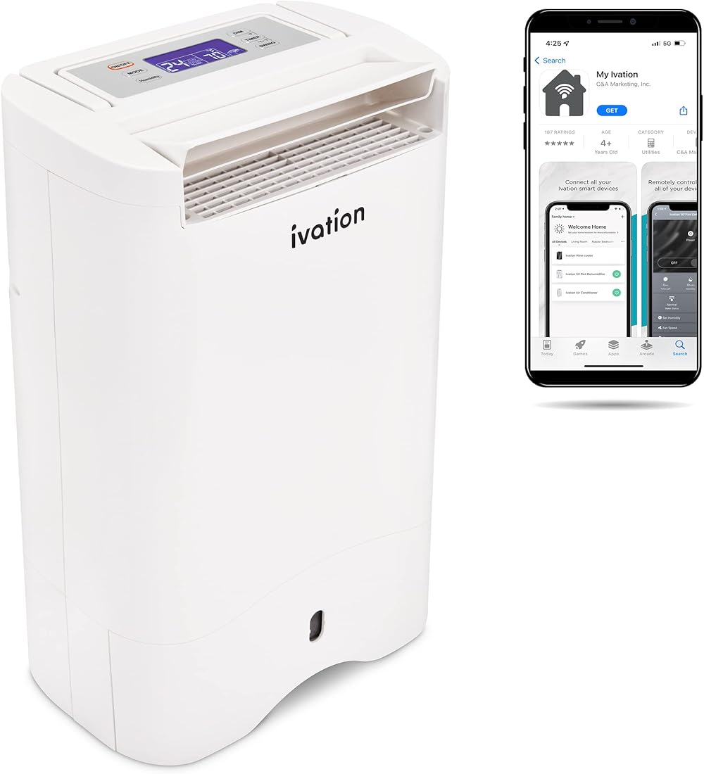 Ivation Smart WIFI Dehumidifier, Compact 19-Pint Desiccant Home Dehumidifier with Drain Hose & Smartphone Control | Ideal for Basement, Bathroom, RV, Office, Kitchen & Small Spaces Up to 410 Sq/Ft