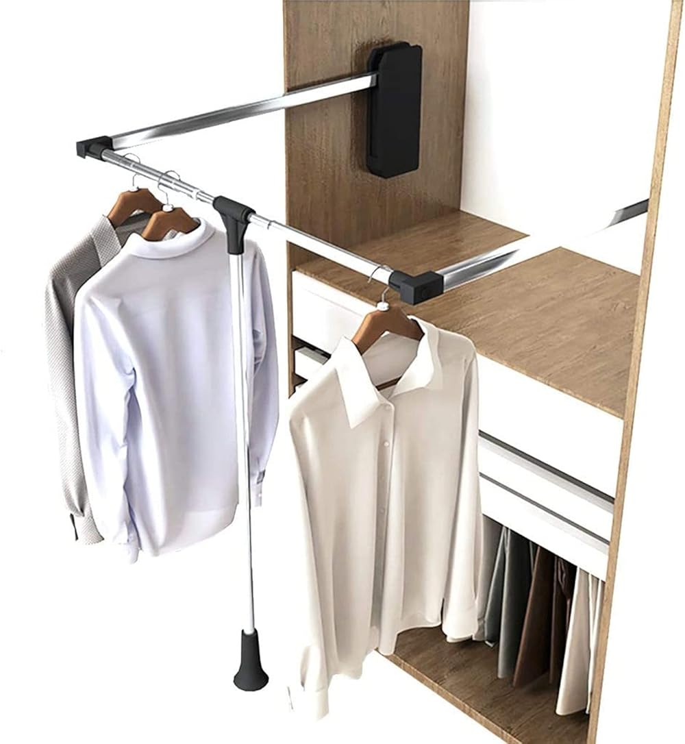 Retractable Clothes Hanger, Pull Down Wardrobe Rail, Lift Collapsible Closet Rod Aluminium Retractable Wardrobe Lift Hanger Organizer Storage System w/Soft Return Space Saving (Size : 89-121cm)