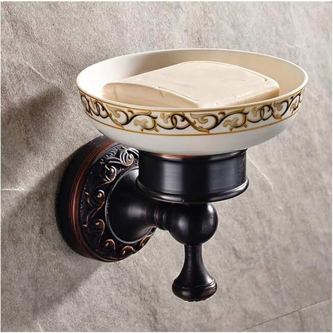 Wall Mounted Towel Shelf Bathroom Towel Rack Cool Soap Dish Holder Brass Construction Bathroom Accessories Wall Mounted Black Antique Design American Style Black Surface