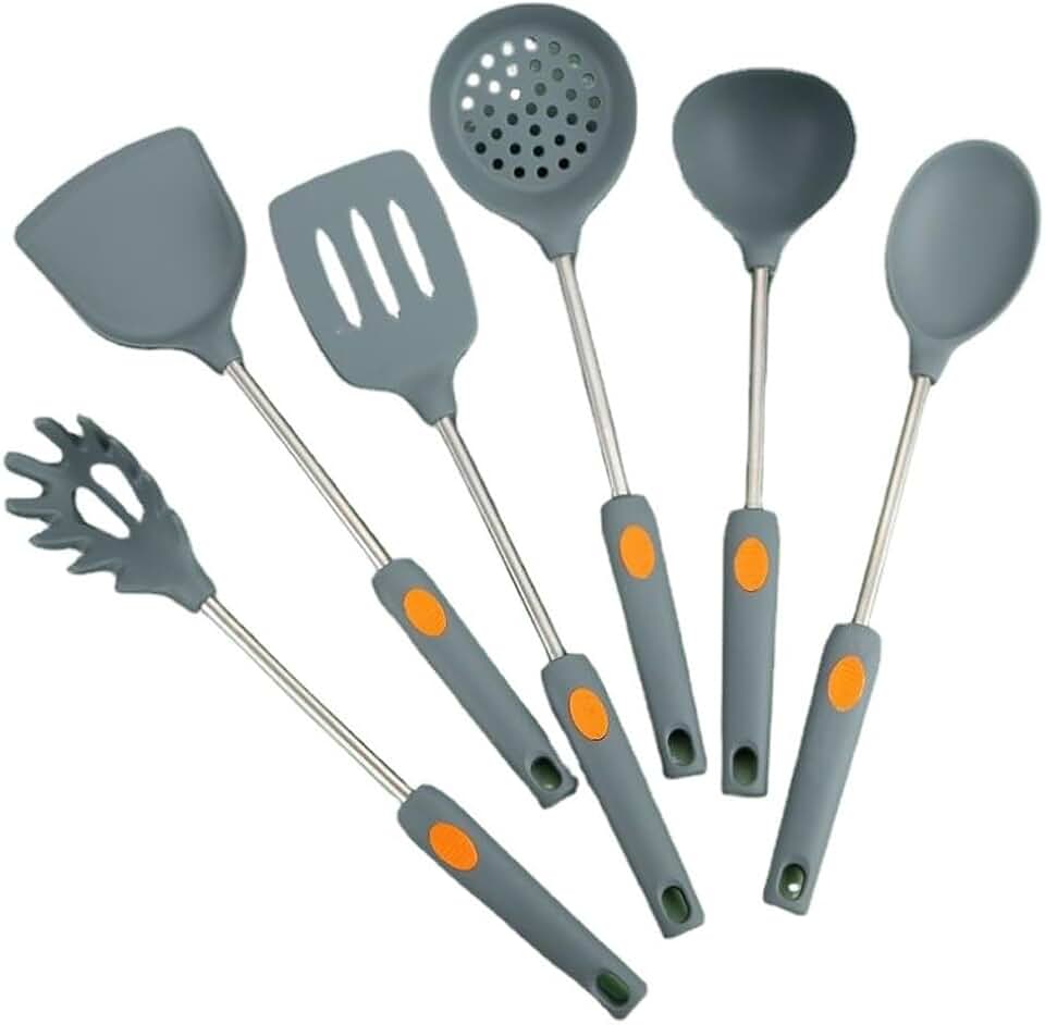 Stir Fried Vegetable Shovel Soup Spoon Leaking Spoon Frying Shovel Kitchen Utensil Set, Gray
