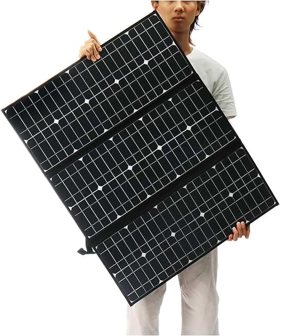 AIZYR 600W 18V Flexible Monocrystalline Solar Panel Foldable Battery Charger with 12V Alligator Clip Power Cable for RV Boat Cabin Tent Car