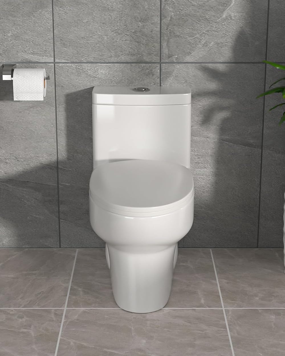Dcolora One Piece Toilet Dual Flush 1.1/1.6 GPF Siphonic Flushing Bathroom Modern Comfort Height White Ceramic Compact Tall Toilet, 12
