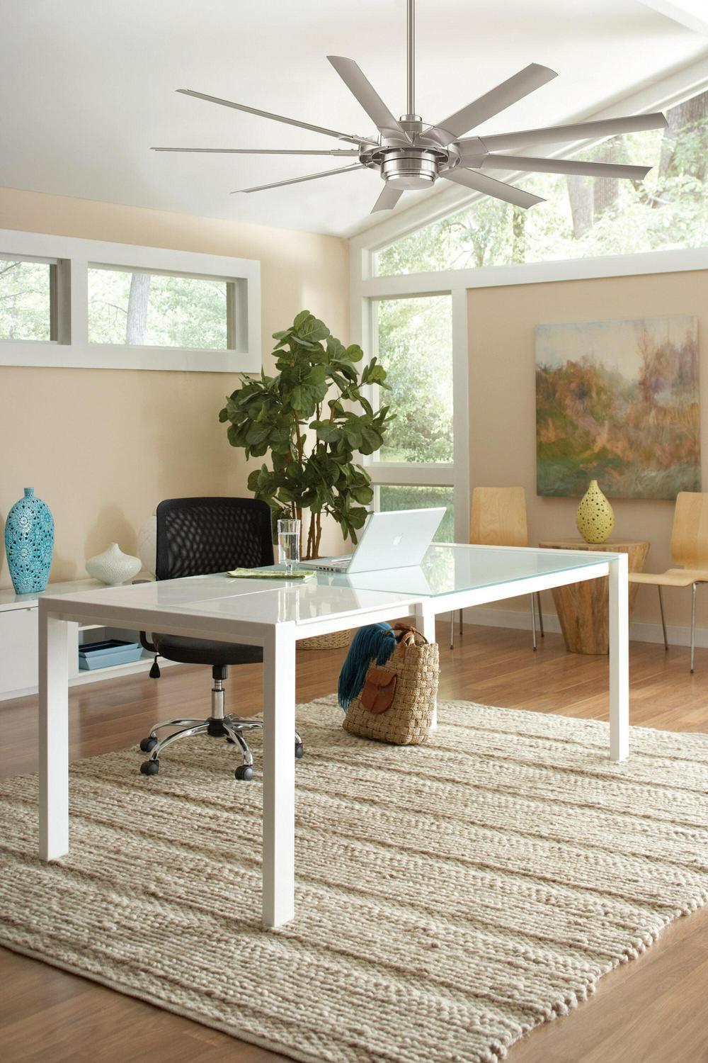 Fanimation Studio Collection Slinger v2 72-in Brushed Nickel Color-changing Integrated LED Indoor/Outdoor Ceiling Fan with Light and Remote (9-Blade)