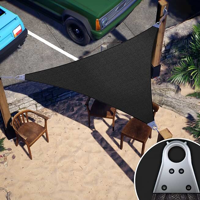 ColourTree Super Ring 32' x 32' x 32' Black Triangle Sun Shade Sail, Commercial Grade UPF50 Canopy, Reinforced Corners & Edges, 260 GSM Fabric Heavy Duty -3 Years Warranty (We Make Custom Size)