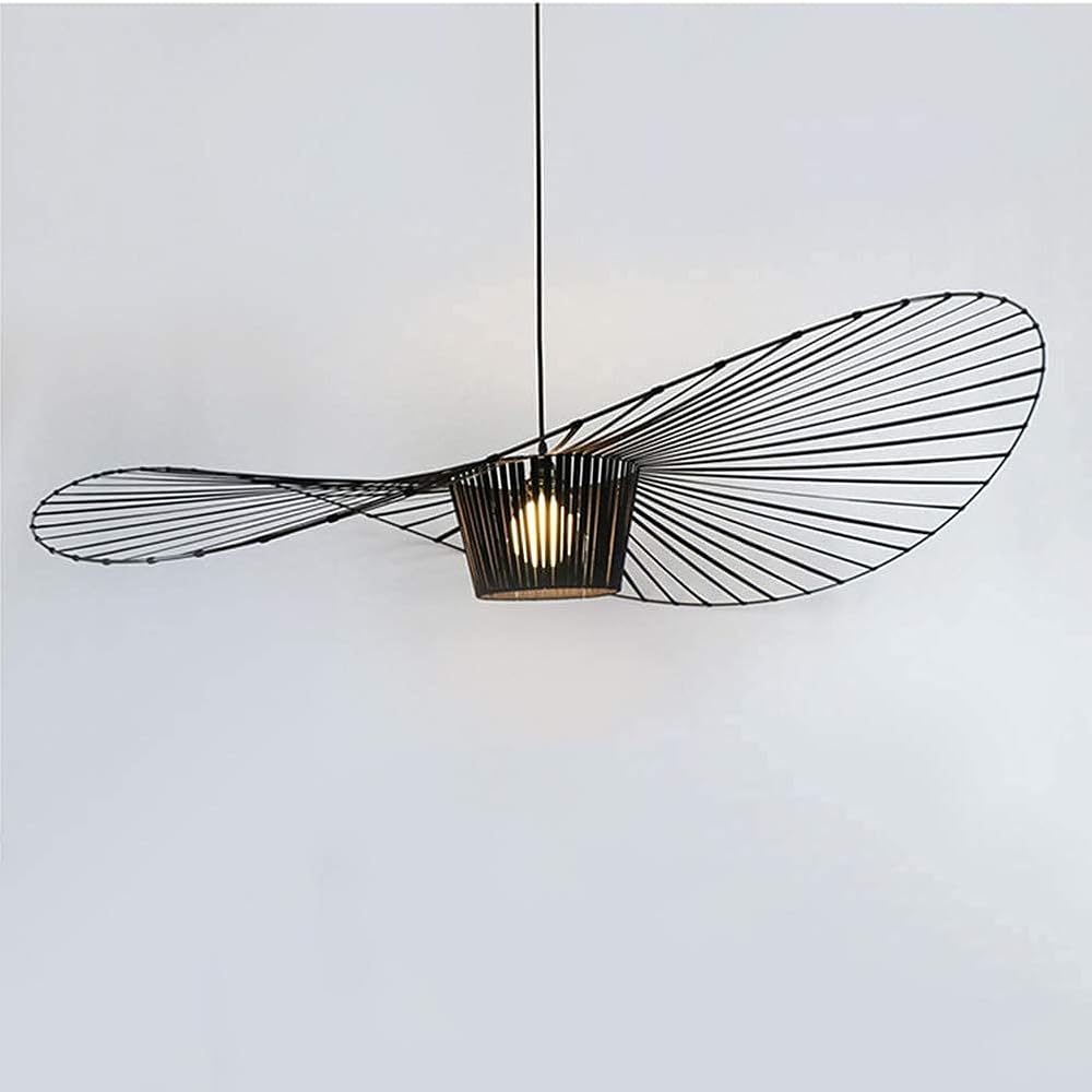 Vertigo Pendant Light Vintage Chandelier，Glass Fiber + Polyurethane Fiber Cloth Shadow Hat Lamp（High Adjustable），for Living Room Bedroom Dining Hall Corridor Bar，E27，max 40W (Black, 170cm)