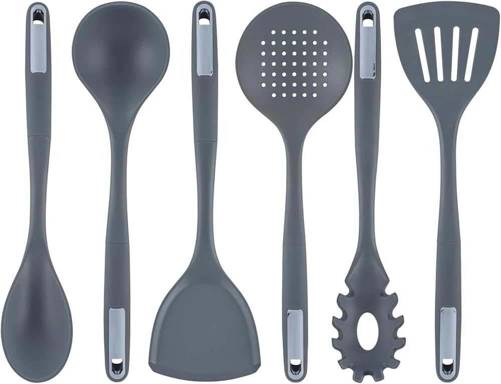 Restaurantware-Met Lux Kitchen Utensil Sets, 10 Silicone Utensil Sets- 6 Pieces Per Set, High-Heat Tolerance, Dark Gray Silicone Kitchen Utensils, For No-Stick Cookware