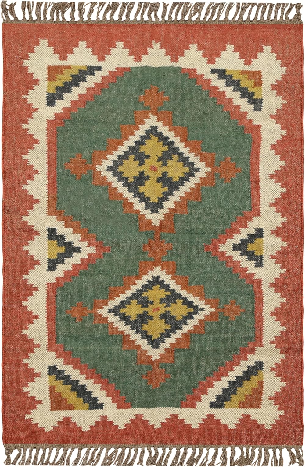 Runner - 4x12 Area Rug Reversible Kilim Rug Green Brown Wool & Jute Hand Woven Rug Indoor Outdoor Carpet Flatweave Rug High Traffic Area Home & Foyer Corridor Hallway & Stair Runner