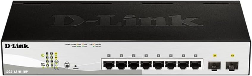 D-Link 10-Port Gigabit Smart Managed Switch | 8 GbE + 2 SFP Ports | L2+ | VLANs | Cable Diagnostics | Web Managed | Desktop or Rackmount | Fanless | NDAA Compliant | Lifetime Warranty (DGS-1210-10)