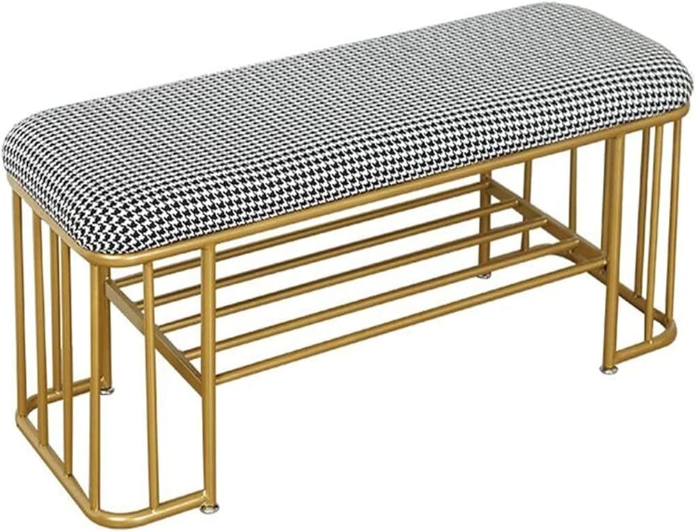 Shoe Storage Bench Entryway Hallway Furniture, Shoe Rack Bench Nordic Metal Ironwork, Shoe Replacement Stool with Cushions in The Entrance, Shopping Mall Rest and Relax Footstool(100*35*40cm)