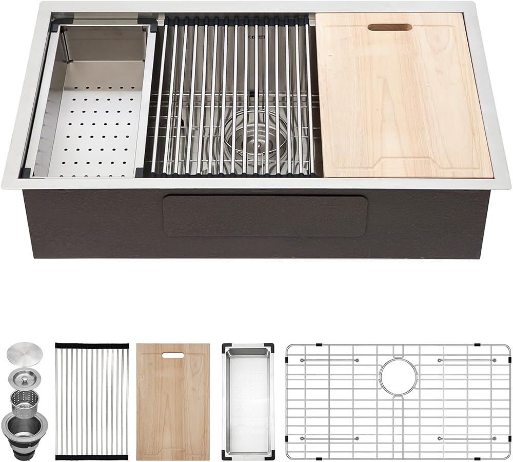 33 Kitchen Sink Undermount - Kichae 33 x 19 Undermount Sink Ledge Workstation Stainless Steel 16 Gauge Single Bowl Under Counter Deep Basin Kitchen Sink