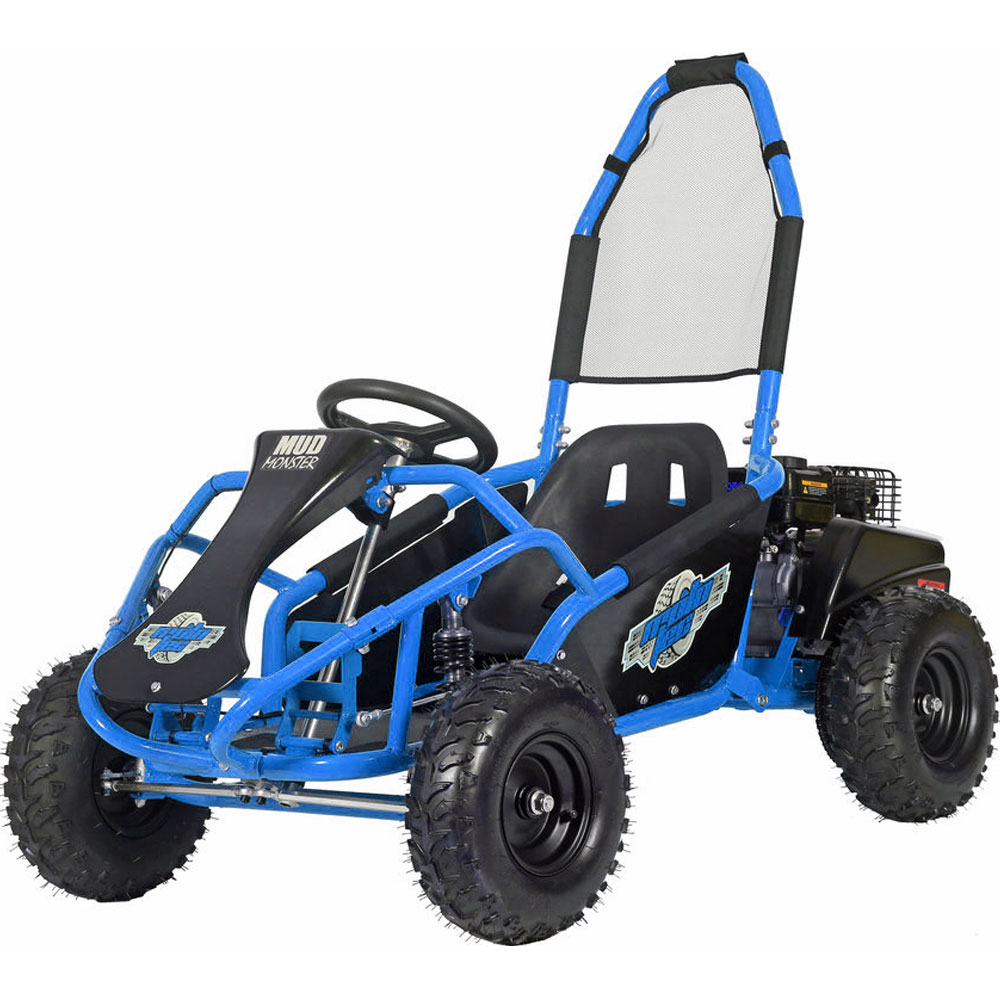 MotoTec Mud Monster Kids Gas Powered 98cc Go Kart Full Suspension, Blue