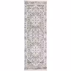 nuLOOM Oliveira Floral Medallion Fringe Beige 2 ft. 8 in. x 8 ft. Indoor Runner Rug