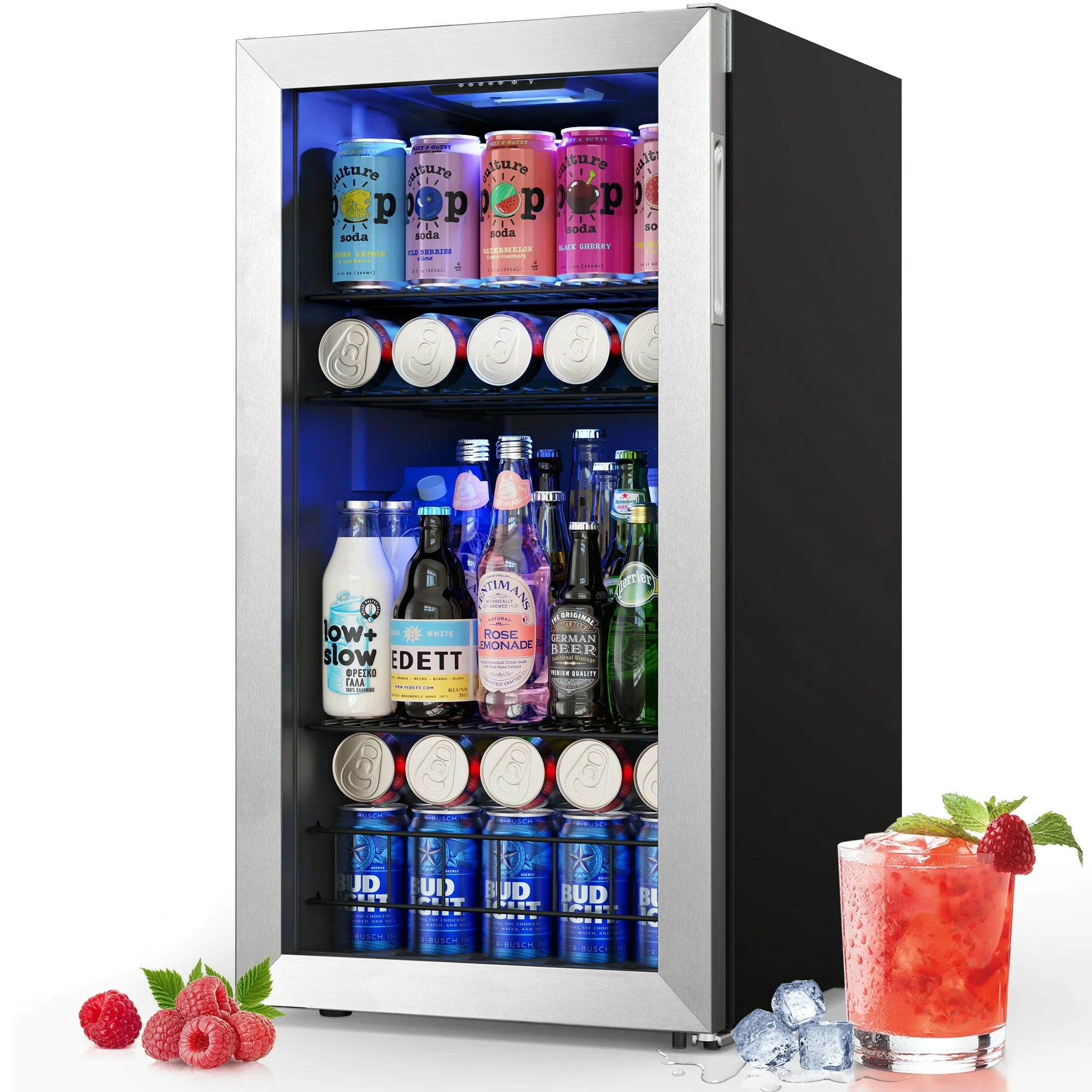Yeego Beverage Refrigerator Cooler, Mini Beverage Fridge Freestanding with Glass Door, 95-121 Can
