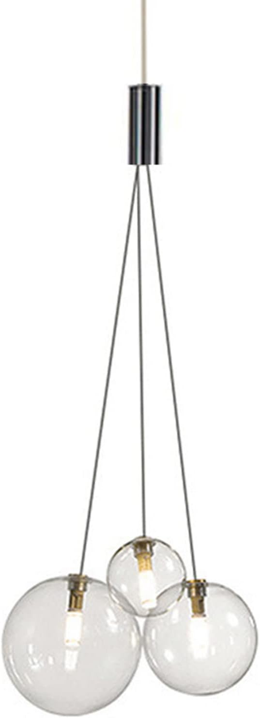 Modern LED 3 Way Glass Ball Ceiling Pendant Lights Cluster Simple Kitchen Island Lighting Fixture 3-Lights Hanging Lamp Chandelier for Dining Room (Transparent)(GYDD-0718-1)