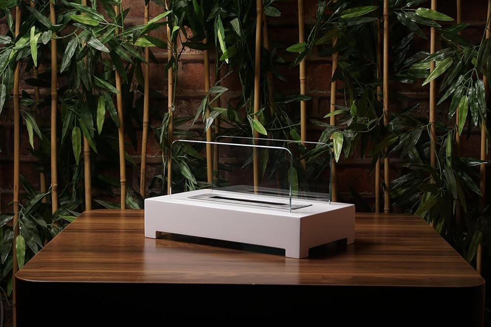 Decorative Tabletop Fireplace, Handmade Tabletop Fire Pit, Bio Ethanol Fireplace, Wooden Fireplace, Outdoor Fireplace (Pearl White)